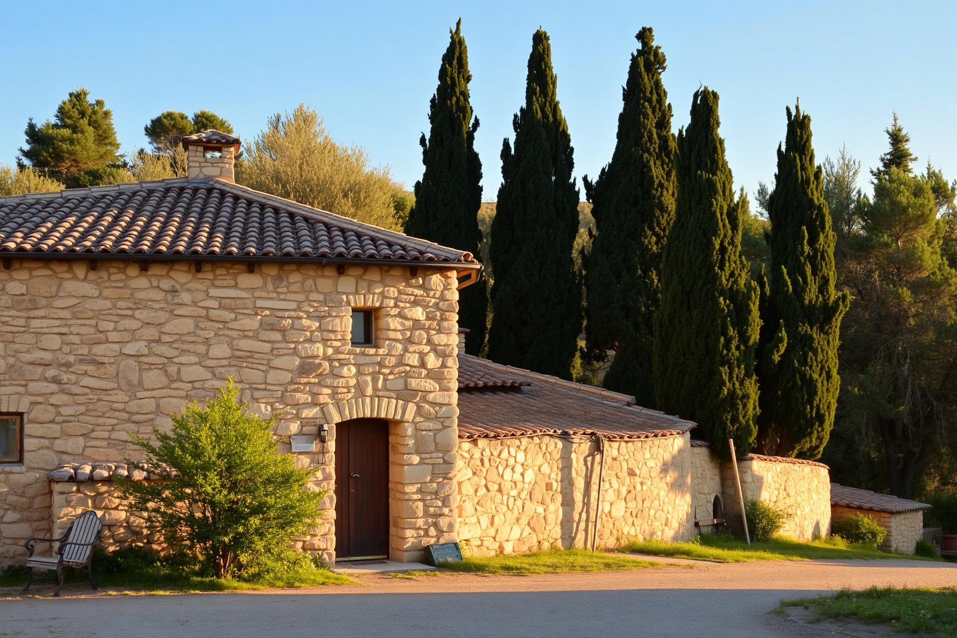 Stone healing center in Bat Shlomo at golden hour